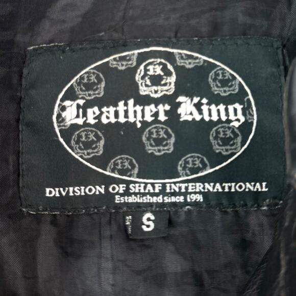 Vintage LEATHER KING Men's black genuine leather button down jacket shirt SMALL - Picture 8 of 15